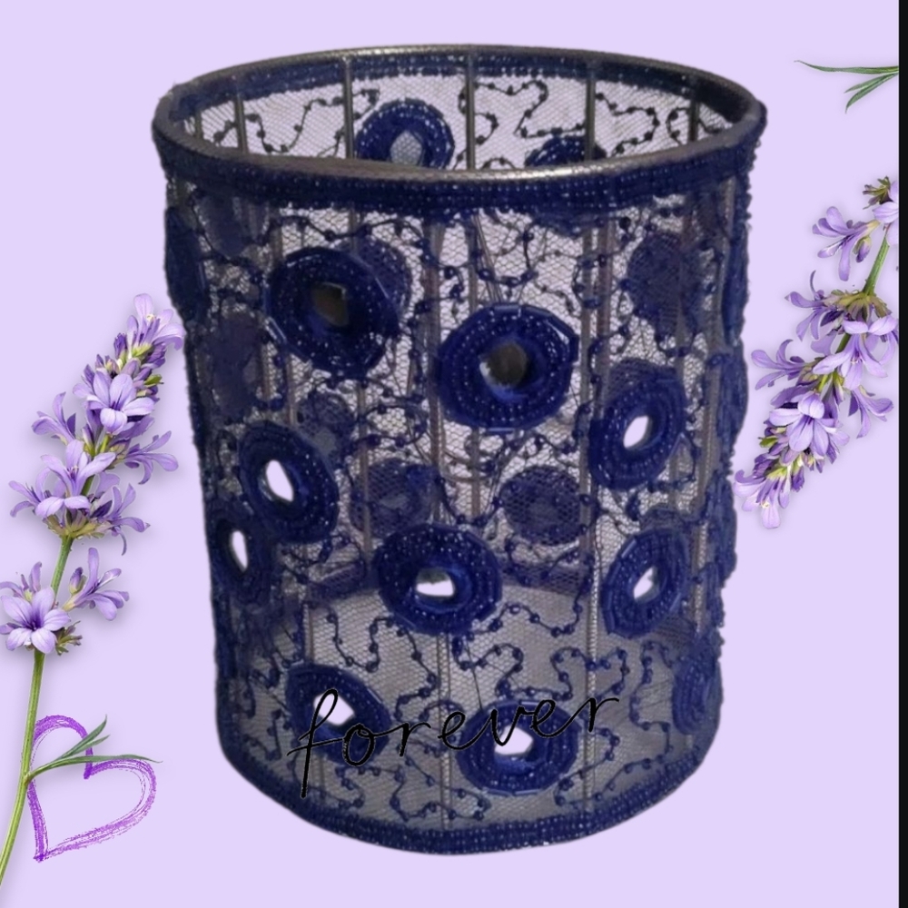 Purple Lamp Shade, Beaded  Metal Frame,Tiny Mirrors Shabby Chic Feminine 6" X 5"